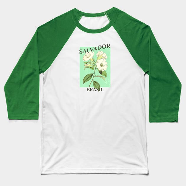 Salvador Brazil Floral Illustration Baseball T-Shirt by Pico Originals